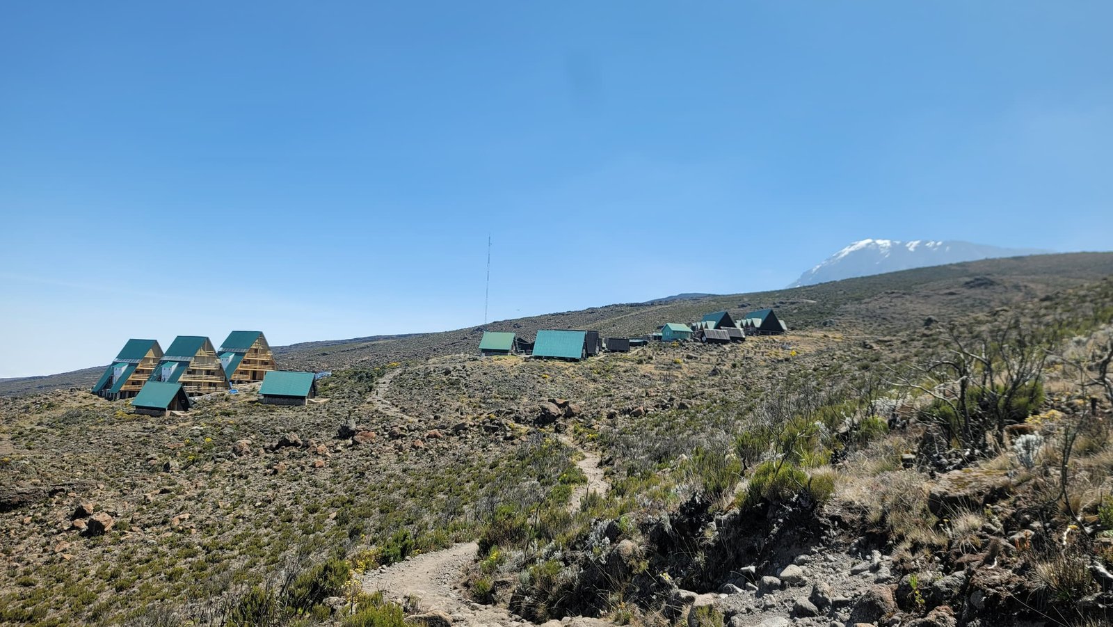 High-altitude Kilimanjaro landscape and mountain huts in Tanzania