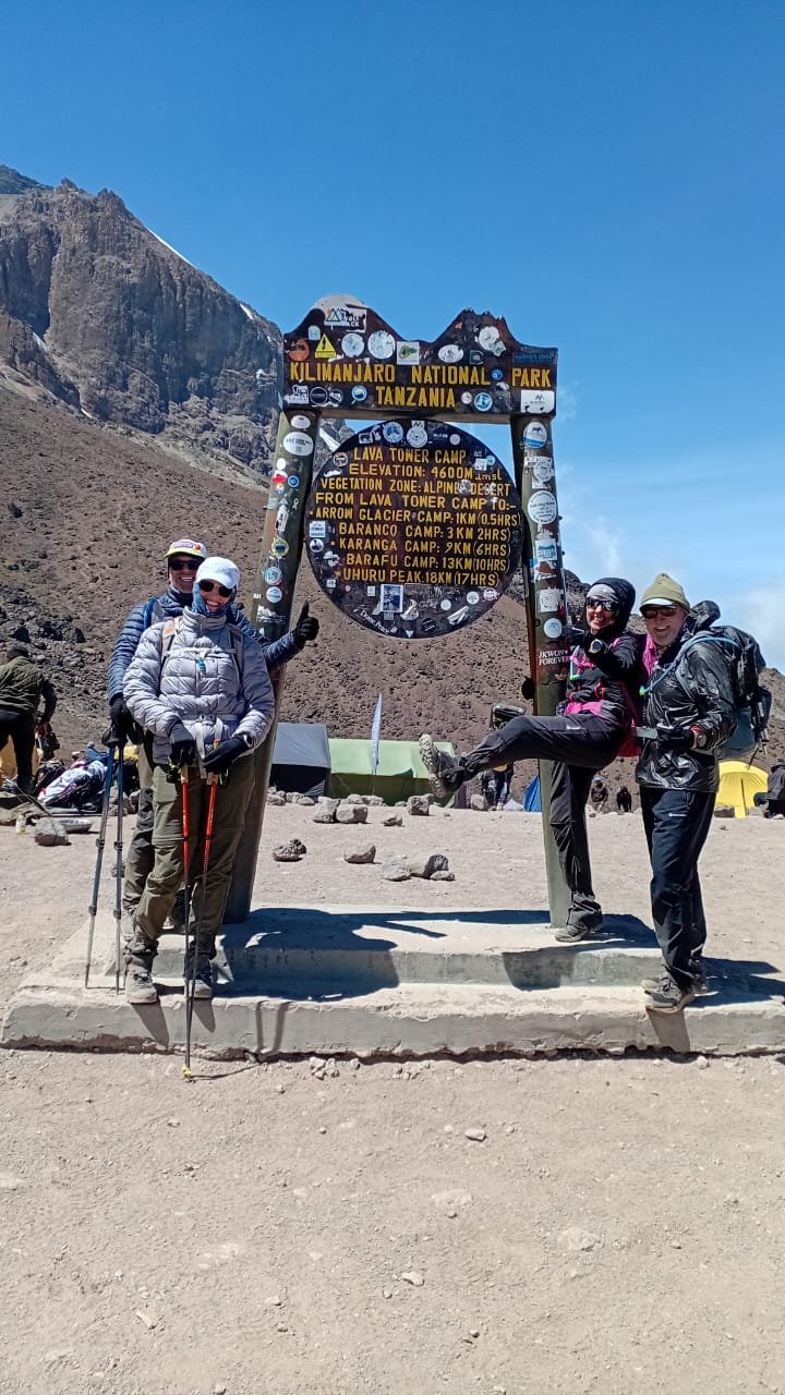 Kilimanjaro trekkers at Lava Tower Camp during high altitude acclimatisation in Tanzania