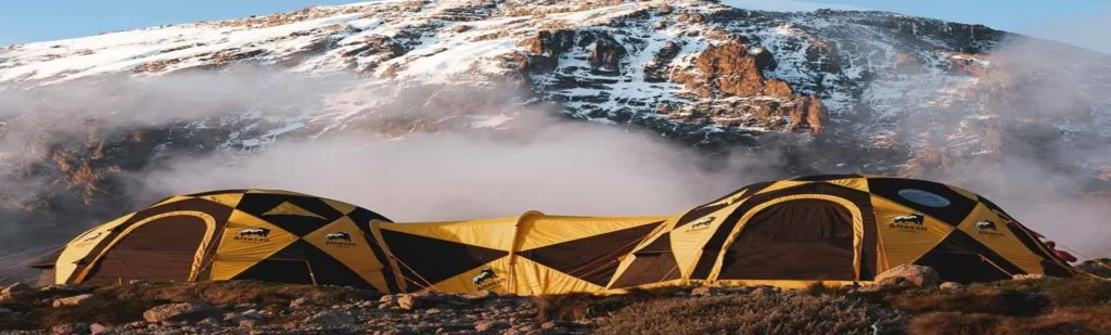 Kilimanjaro lemosho route high altitude camp with tents and mountain view
