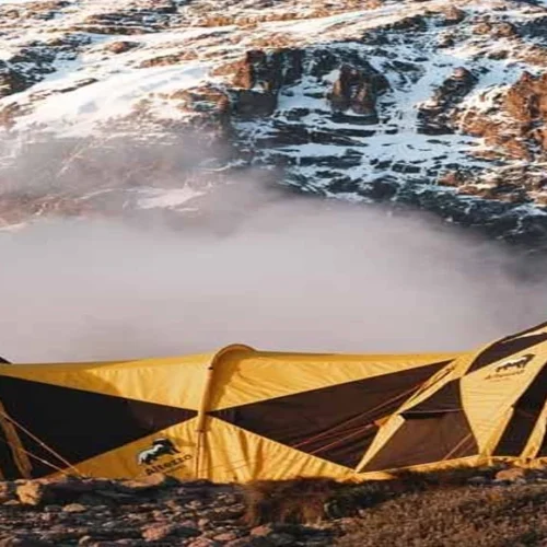 Kilimanjaro lemosho route high altitude camp with tents and mountain view
