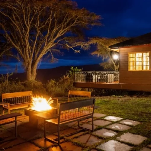 Luxury evening lounge at a tented safari camp in Tanzania