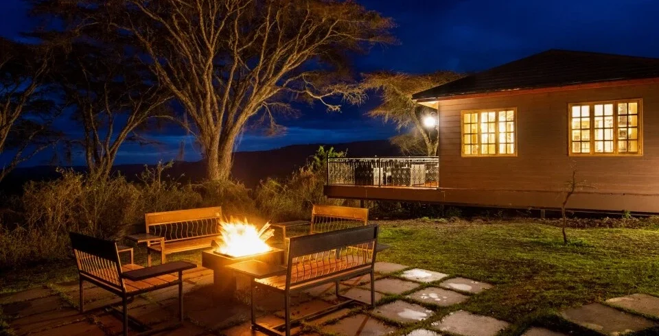 Luxury evening lounge at a tented safari camp in Tanzania