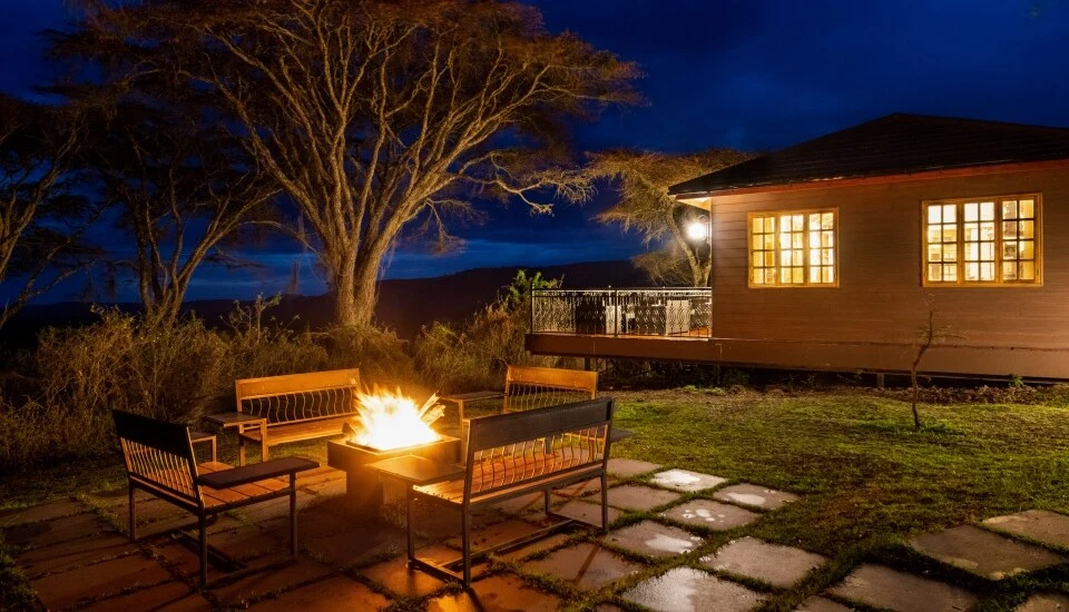 Luxury evening lounge at a tented safari camp in Tanzania