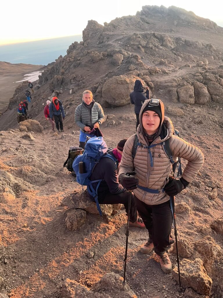 Marangu route Kilimanjaro high altitude rocky ascent group