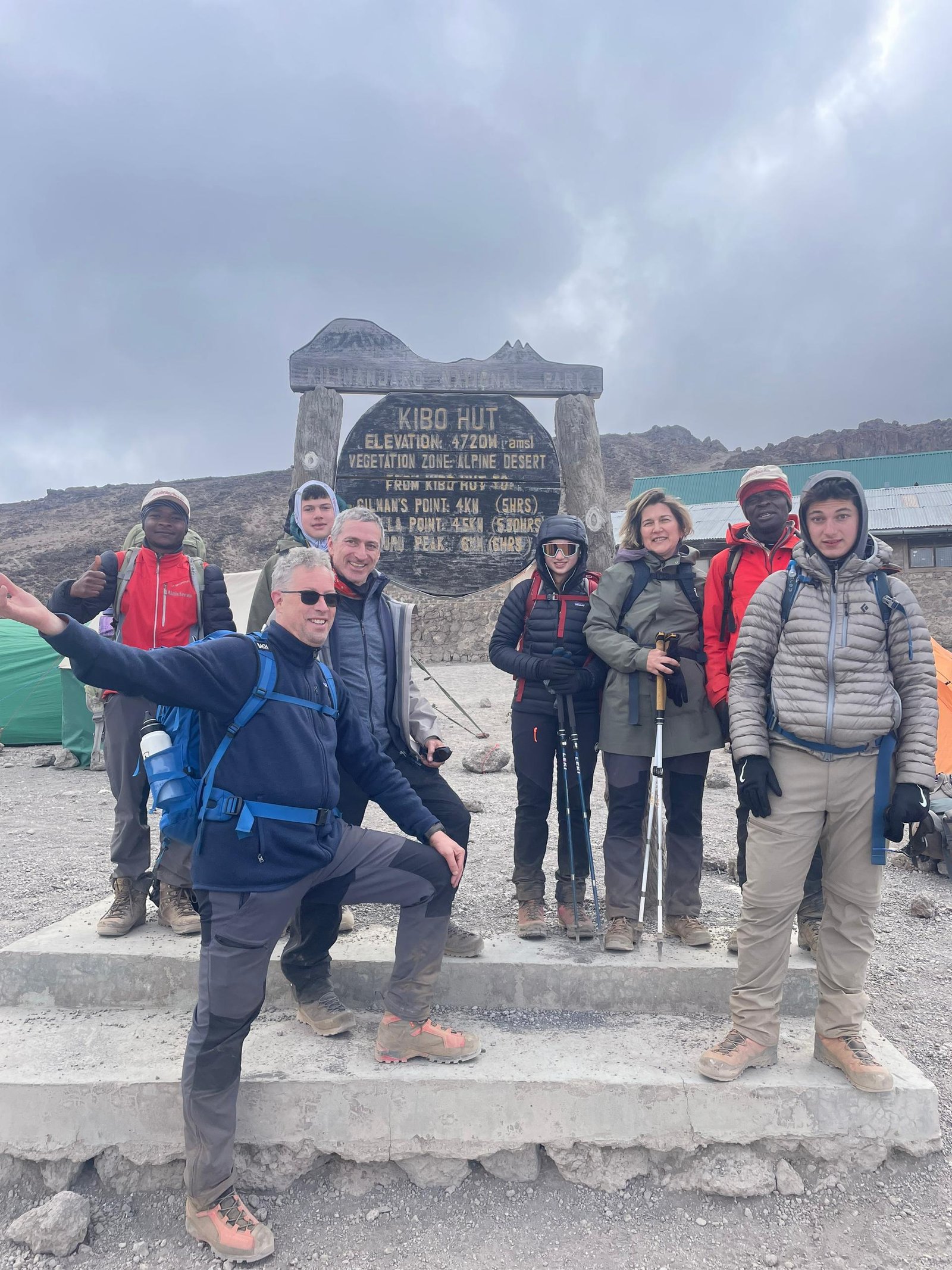Kilimanjaro climbers in snowy high-altitude weather