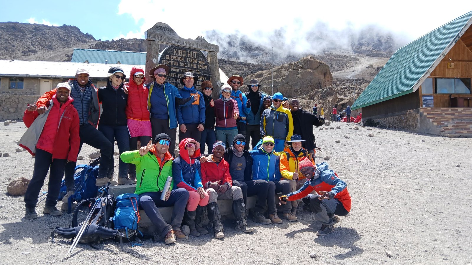 Kilimanjaro trekking team near Kibo Hut