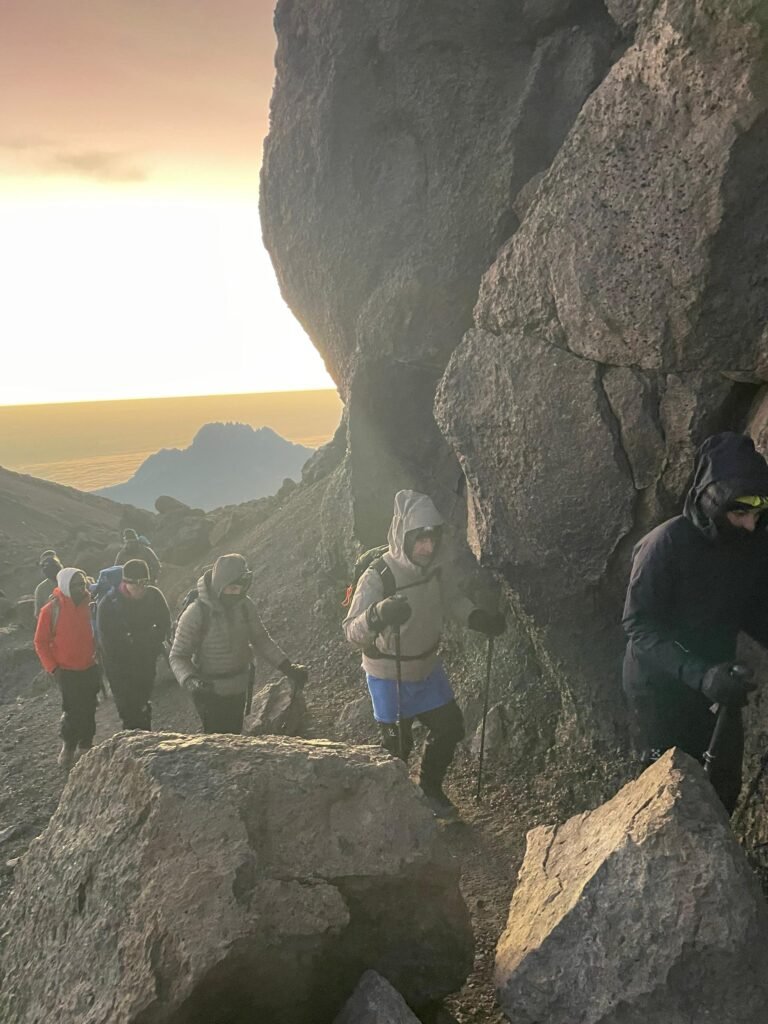 Marangu Route Kilimanjaro Sunrise Rock Passage Climbers Tanzania