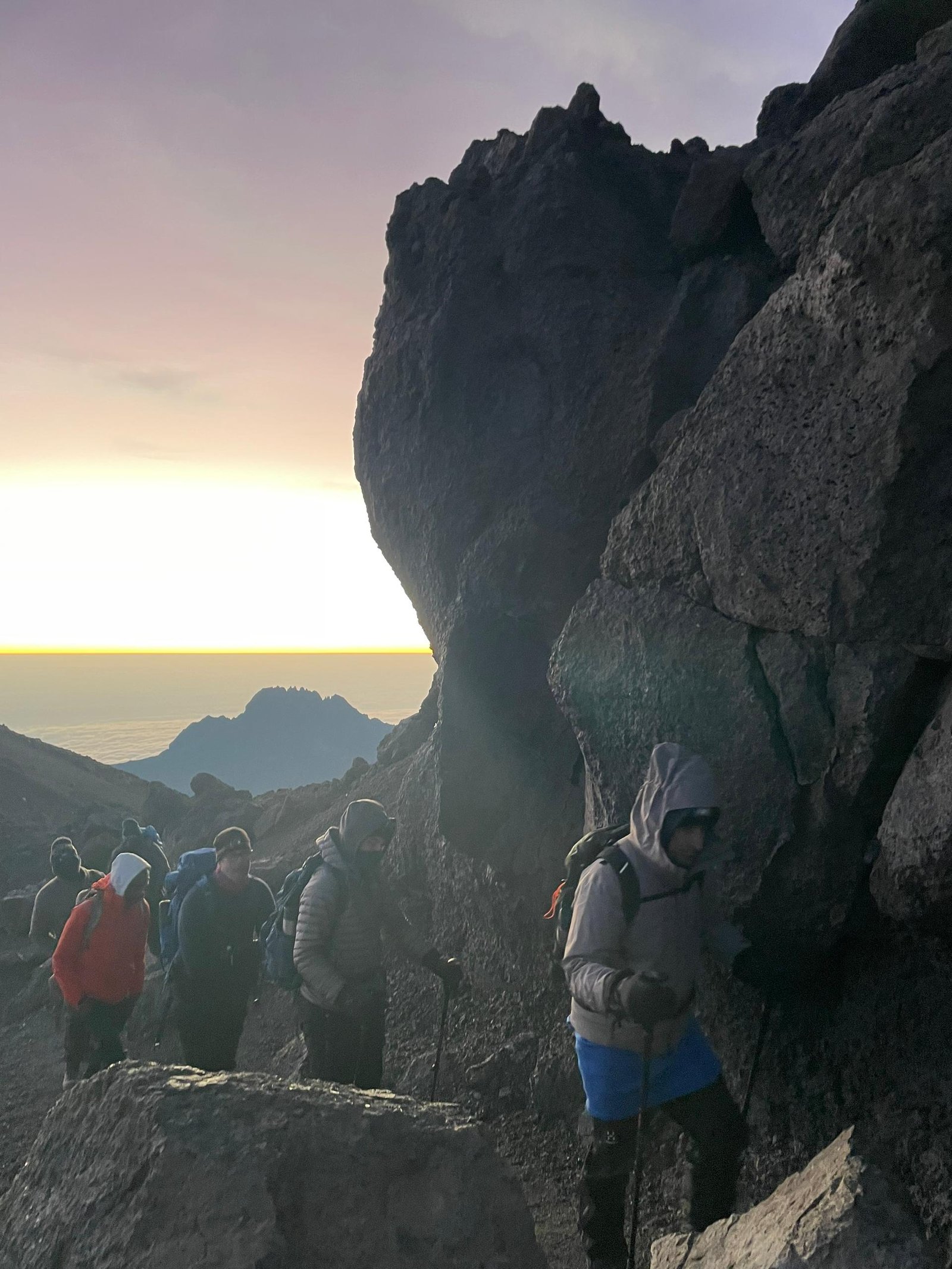Sunrise on the rocky Kilimanjaro summit route