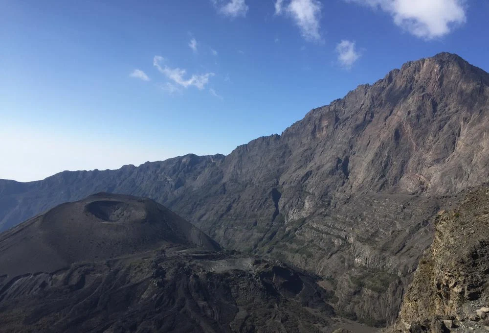 Mount Meru volcanic crater and rugged ridge landscape in Tanzania