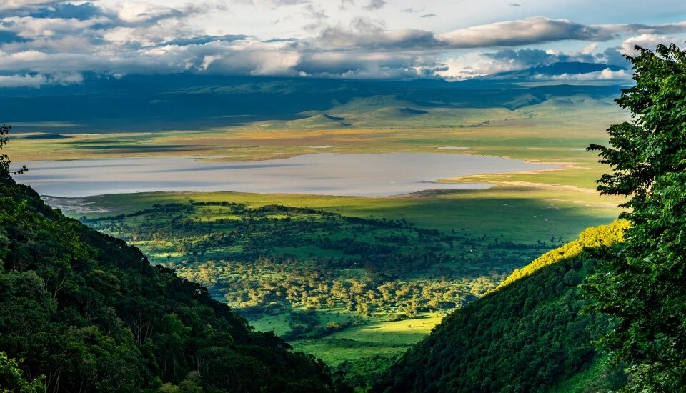 Panoramic Ngorongoro landscape during a northern Tanzania safari