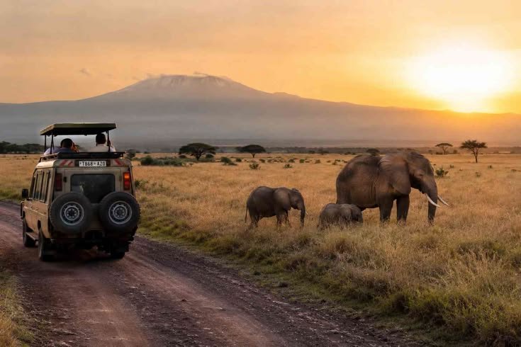 Black rhinoceros in open Tanzania safari grassland
