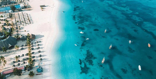 Zanzibar White Sand Beach And Turquoise Indian Ocean Aerial View Alternate View 02